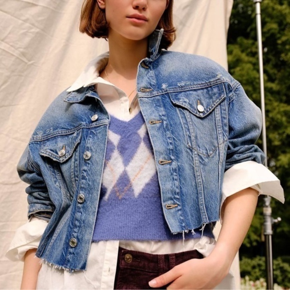 Free People Amelia Slouchy Denim Trucker Jacket Size Small